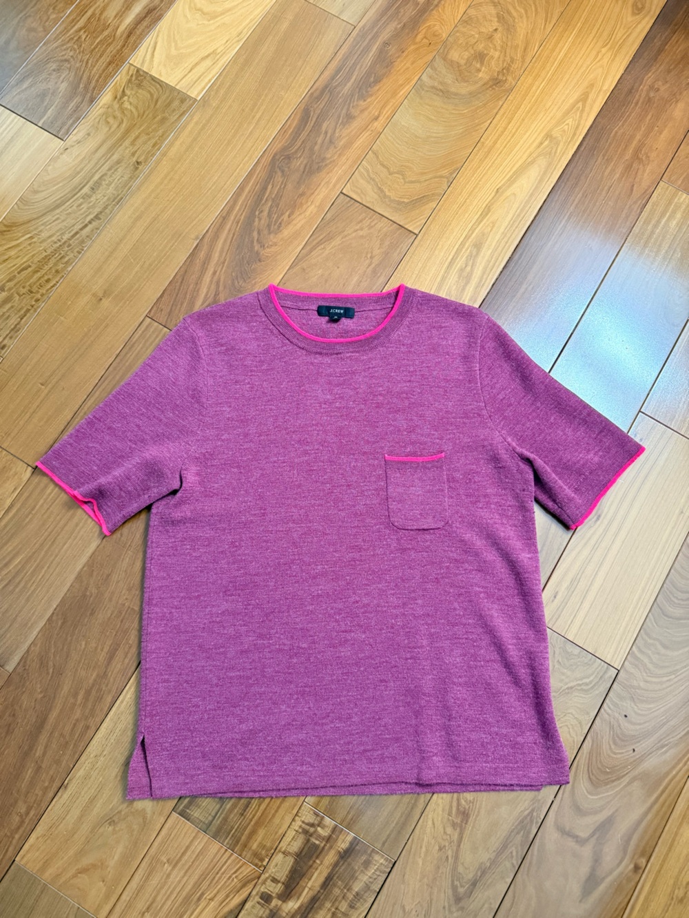 J. Crew Pink Heather Short-Sleeve Crewneck Sweater with Hot Pink Trim